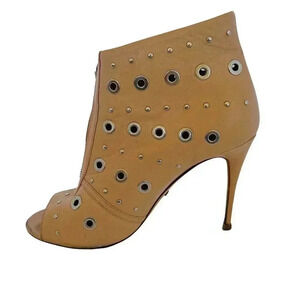 Jerome C. Rousseau Net Grommets Tan Stilettos With Rivets
